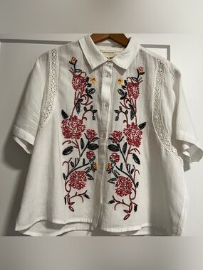 LUCKY BRAND Embroidered Floral Button-Up - LARGE